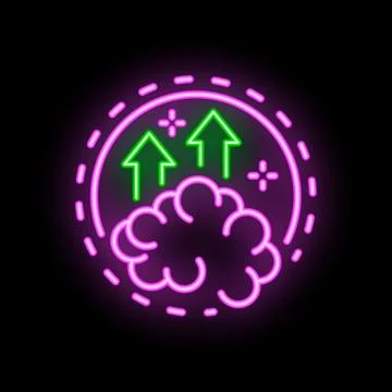 Neon sign representing brain with growing arrows for personal development c.. Stock Illustration