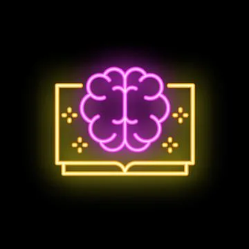 Neon sign representing brain working and learning by reading books 스톡 일러스트