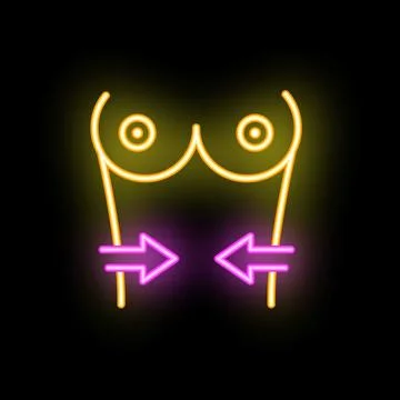 Neon sign representing breast reduction surgery with arrows pointing inwards Stock Illustration