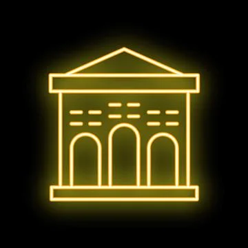 Neon sign representing a building with columns on black background Ilustración de archivo