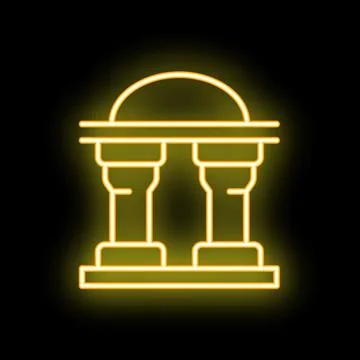 Neon sign representing a building with columns and a dome on black background Ilustración de archivo