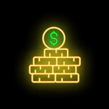 Neon sign representing building wealth with a dollar sign on top of bricks Ilustración de archivo