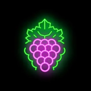 Neon sign representing a bunch of grapes for winemaking or juice production Stock Illustration