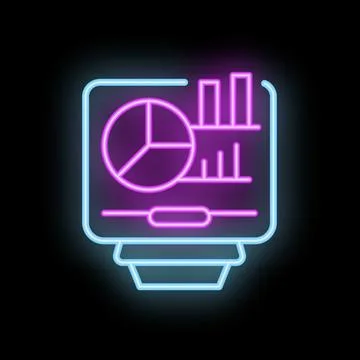 Neon sign representing business analytics with pie chart and graph on black.. Stockillustratie