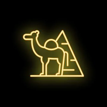 Neon sign representing a camel standing near a pyramid Stock-Illustration
