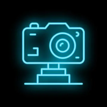 Neon sign representing camera standing on a pedestal on black background イラスト素材