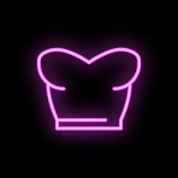 Neon sign representing a chef hat glowing on a black background Stock Illustration