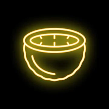 Neon sign representing a coconut cut open showing its flesh and milk Stock Illustration