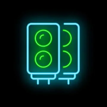 Neon sign representing a computer graphic card for gaming and crypto mining Illustrazione stock