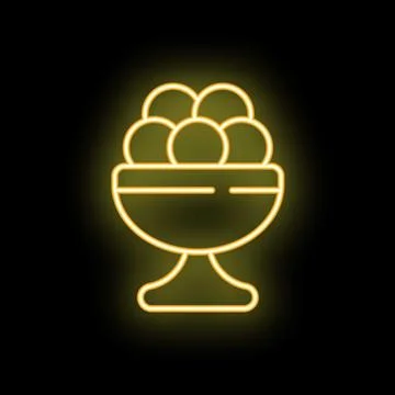 Neon sign representing a cup filled with round objects on a black background 스톡 일러스트