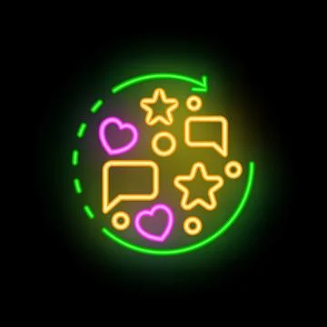 Neon sign representing customer feedback loop with stars and hearts Stock Illustration