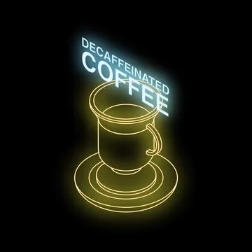 Neon sign representing decaffeinated coffee cup and saucer Stock Illustration