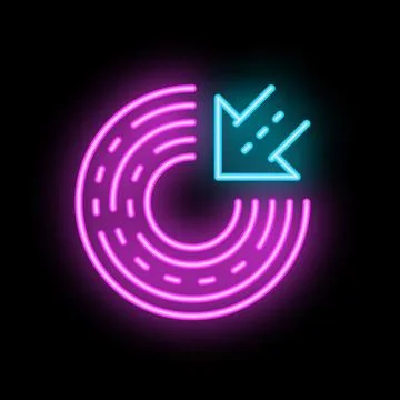 Neon sign representing decreasing chart with arrow pointing down inside a c.. Stock Illustration