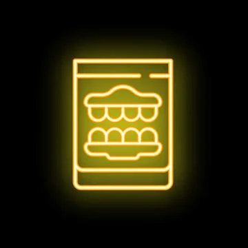 Neon sign representing dental prosthesis shining in the dark Stock Illustration