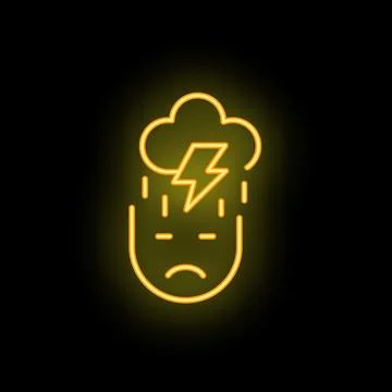 Neon sign representing depression with sad face and lightning cloud 库存插图