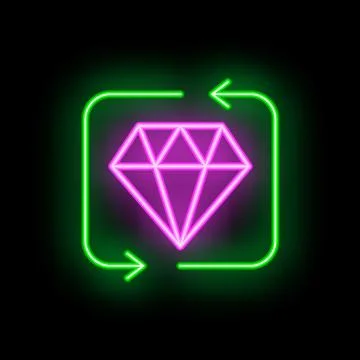 Neon sign representing diamond exchange concept with green arrows Stock Illustration