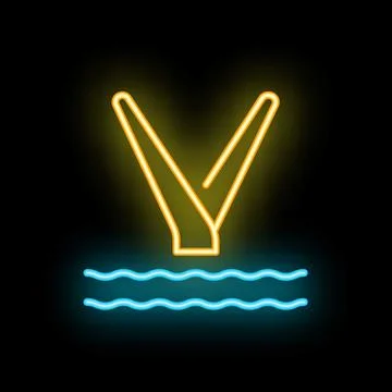 Neon sign representing diving board over water at night Stock Illustration