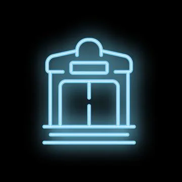 Neon sign representing an elevator on black background Stock Illustration