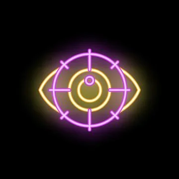 Neon sign representing eye with cross sight focusing vision Stock Illustration