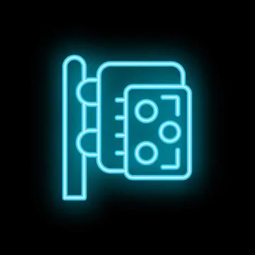 Neon sign representing eye tracking technology with glowing blue light Stock Illustration