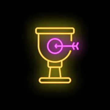Neon sign representing finding solution with arrow hitting target inside grai 스톡 일러스트