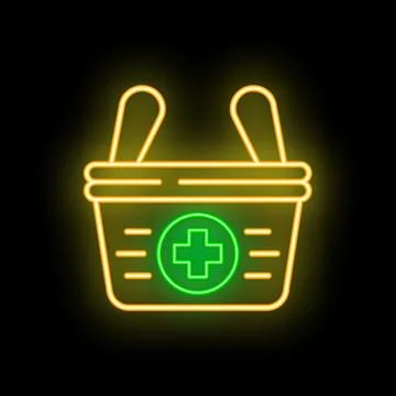 Neon sign representing a first aid kit, for medical or healthcare related d.. Stock Illustration