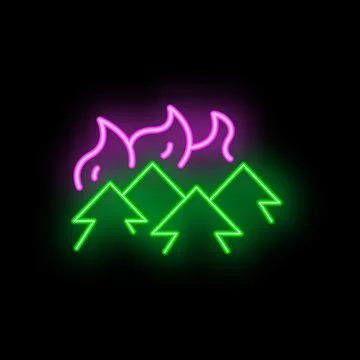 Neon sign representing forest fire burning wildfire with bright flames Stock-Illustration