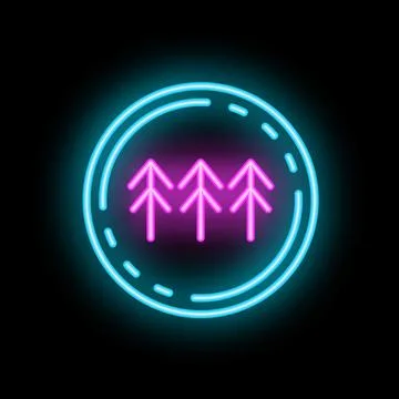 Neon sign representing a forest with three fir trees for camping and forest.. Stock Illustration