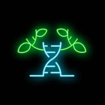 Neon sign representing genetic modification combining dna and tree branches 스톡 일러스트