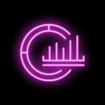 Neon sign representing a growing chart with a circle Stock Illustration