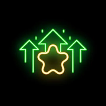 Neon sign representing growing popularity with arrows and star shape Stock Illustration