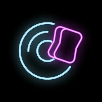 Neon sign representing a hand cleaning a vinyl record with a cloth Stock Illustration