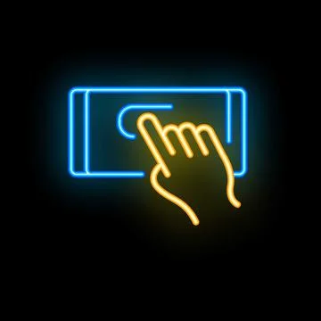 Neon sign representing hand using touch screen smartphone Illustrazione stock