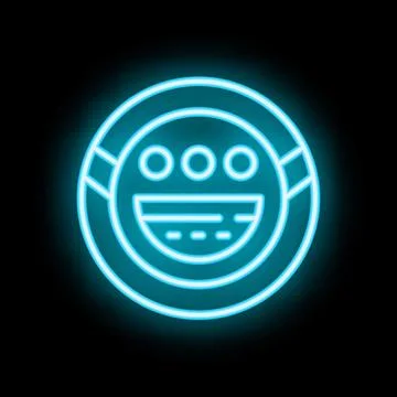 Neon sign representing a happy face with glowing blue light effect Stock Illustration