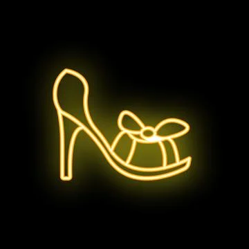 Neon sign representing high heel shoe with bow on black background Stock Illustration