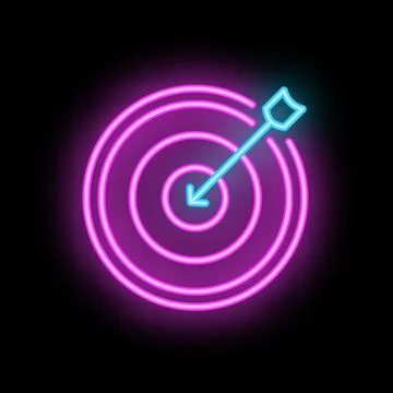 Neon sign representing hitting the target with an arrow Stock Illustration