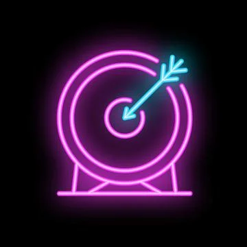 Neon sign representing hitting the target with an arrow Stock Illustration