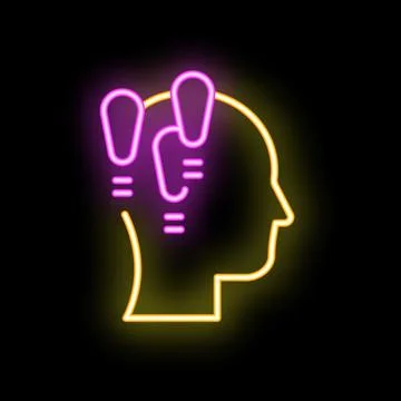 Neon sign representing human head with light bulbs for creative idea generati 스톡 일러스트
