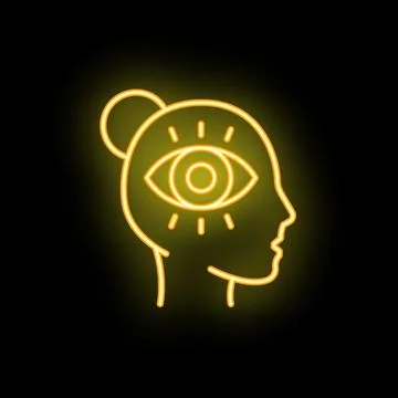 Neon sign representing a human head with an eye replacing the brain イラスト素材