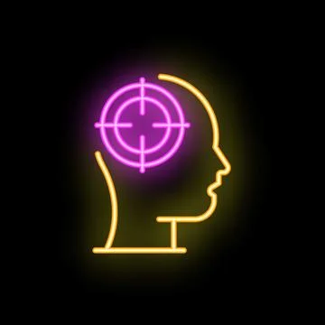 Neon sign representing human head with target inside symbolizing focus on goa Stock Illustration