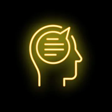 Neon sign representing human head with speech bubble thinking about something Stock Illustration