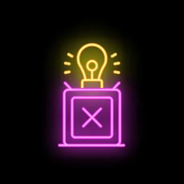 Neon sign representing lack of ideas with light bulb and closed box イラスト素材