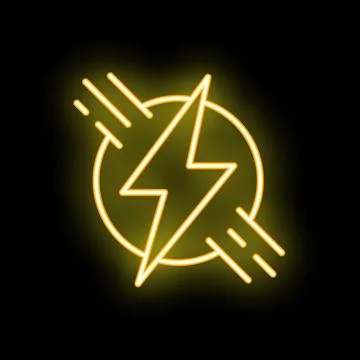 Neon sign representing lightning striking creating energy symbol Stock Illustration