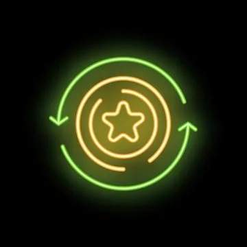 Neon sign representing loyalty program with star surrounded by circular arrow Illustrazione stock