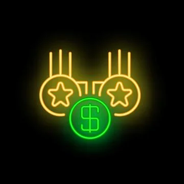 Neon sign representing loyalty program with stars and dollar coin Stock Illustration