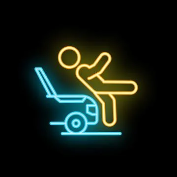 Neon sign representing a man falling from a lawnmower having an accident wh.. Stock Illustration