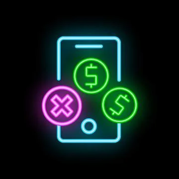 Neon sign representing mobile banking app showing money transfer cancellation Stock Illustration