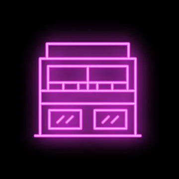 Neon sign representing modern building facade at night Ilustración de archivo