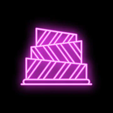 Neon sign representing modern building with stripes glowing on black backgrou Ilustração Stock
