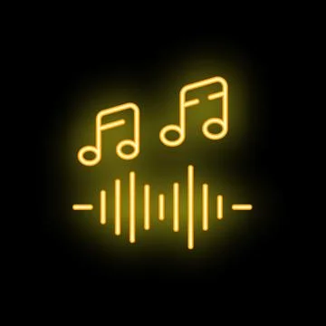 Neon sign representing music notes playing on audio spectrum analyzer Stock Illustration